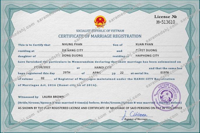 Vietnam marriage certificate PSD template